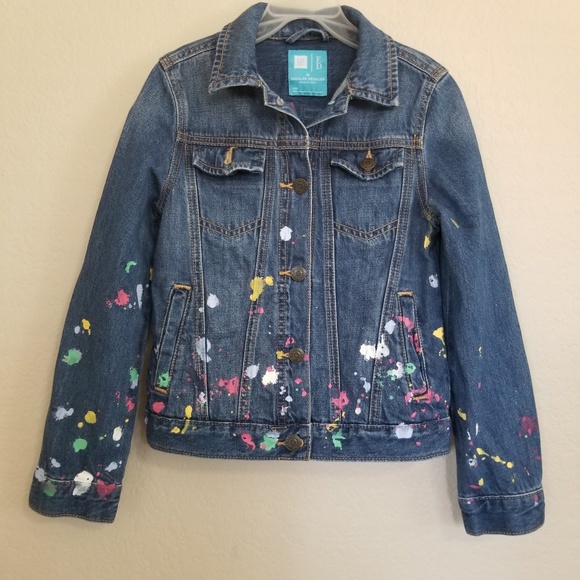 Gap Kids "Artist" Paint Splatter Denim Jacket M - Picture 2 of 6